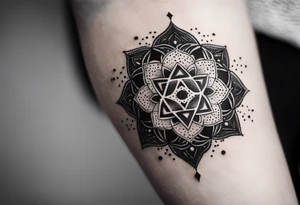 anahata, merkaba, mandala, geometric, cosmic tattoo idea