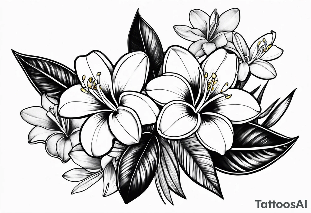 Frangipani and lilly , black and white tattoo tattoo idea