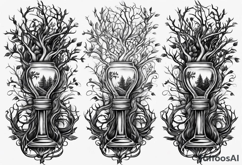tattoo of roots wrapped around a hour glass tattoo idea