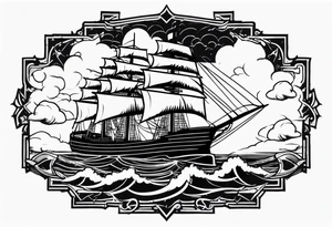 storm clouds with lightning surrounding a ship tattoo idea