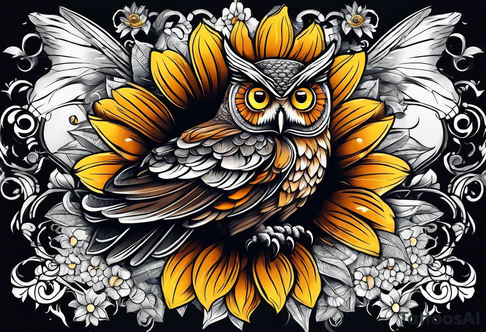 Sleeve with a owl sunflower and butterfly tattoo idea