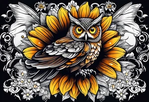 Sleeve with a owl sunflower and butterfly tattoo idea