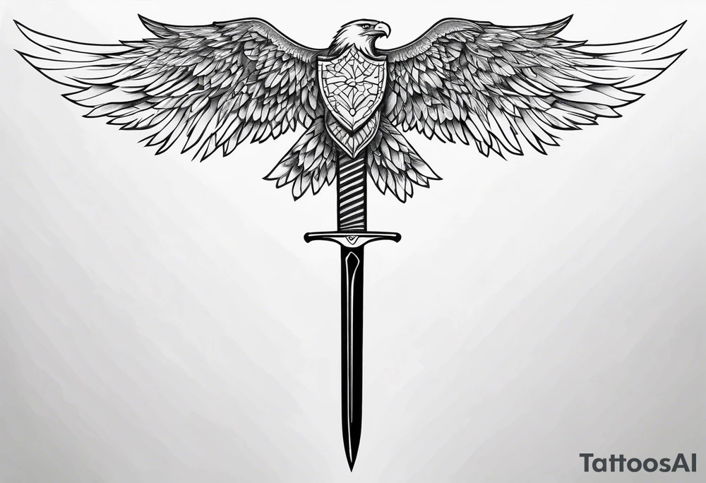 Eagle sword writing tattoo idea
