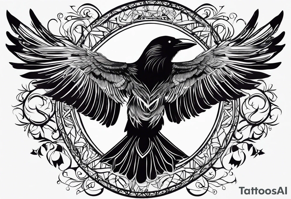 outlines of a crow with open wings tattoo idea