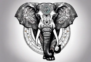 Feminine compass, elephant holding it tattoo idea