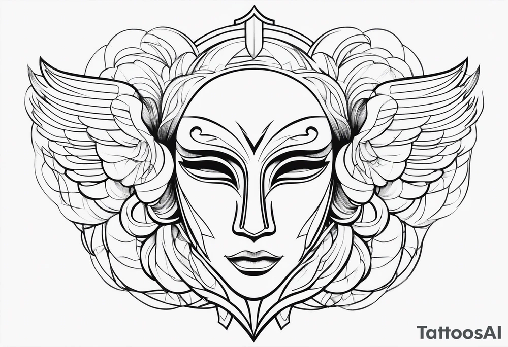 monoline minimalistic Angelic mask tattoo idea