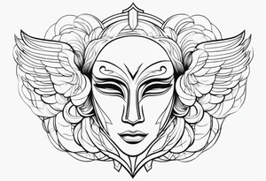 monoline minimalistic Angelic mask tattoo idea