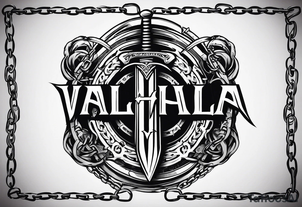Valhalla sword shield barb wire chain tattoo idea