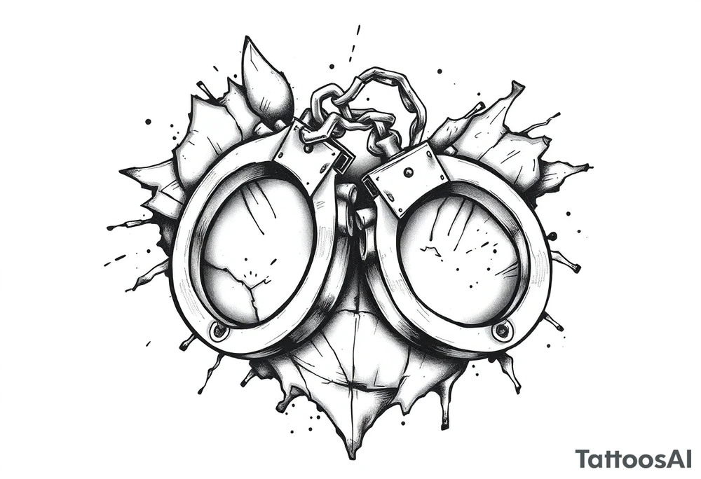 chicano style patchwork peice with handcuffs tattoo idea