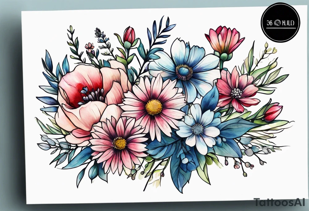wildflower minimalist bouquet tattoo idea