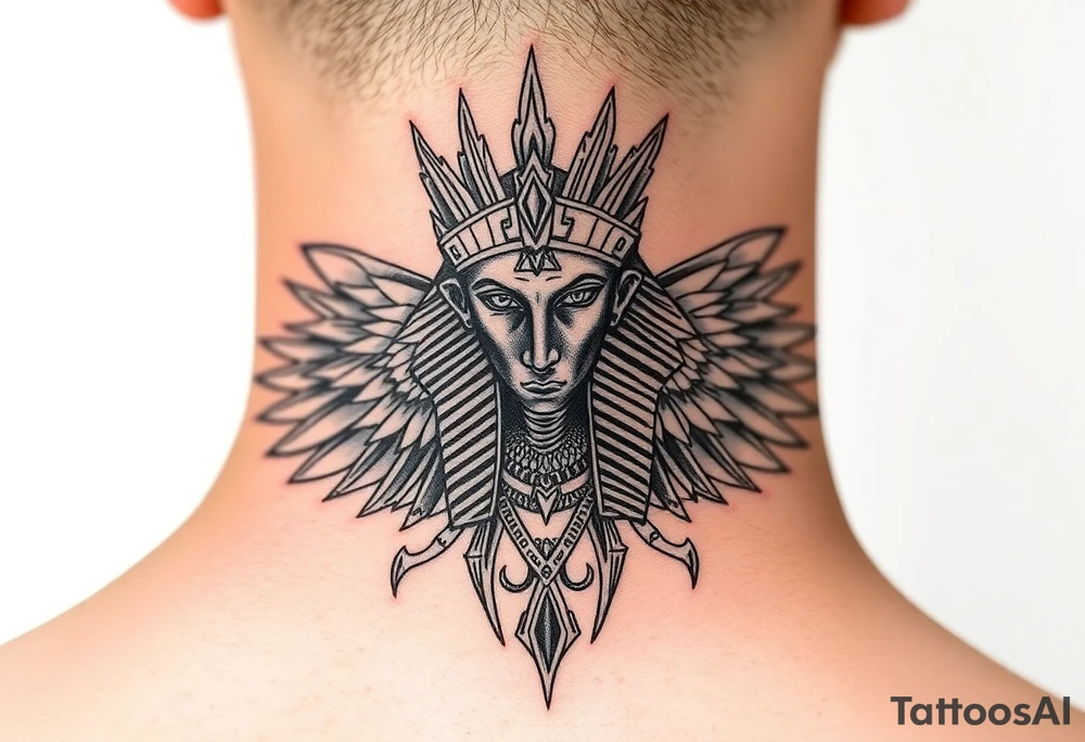 powerful majestic Egyptian style surrounded by dark hate transforming into love and light tattoo idea