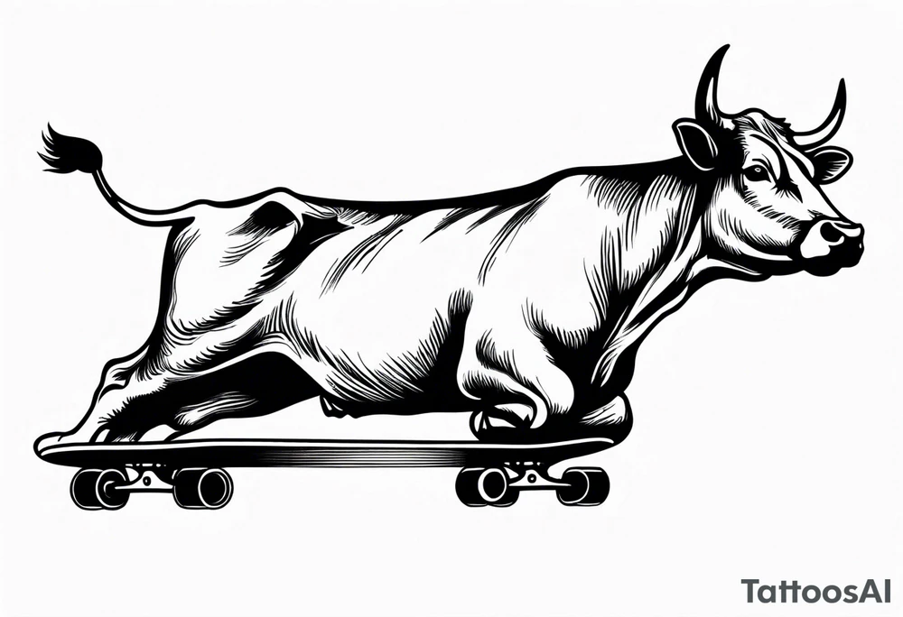 Cow riding skateboard jumping tattoo idea