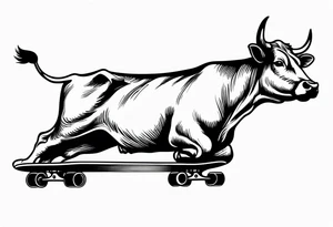 Cow riding skateboard jumping tattoo idea