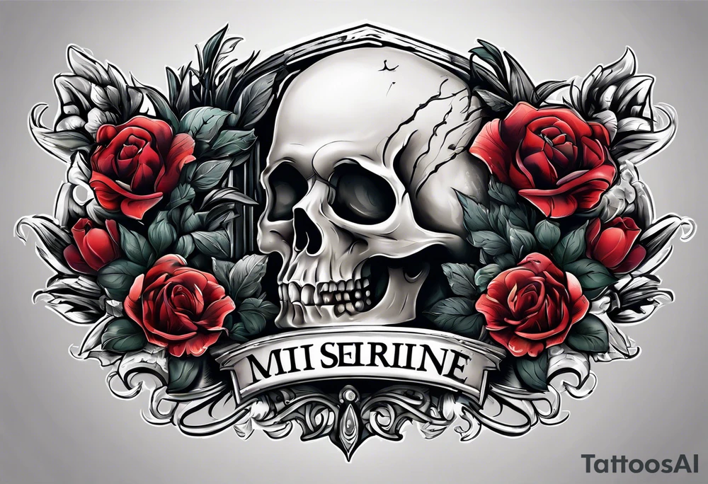 Arm emerging from grave, MIW Reincarnate written on gravestone tattoo idea