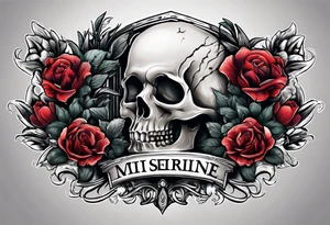 Arm emerging from grave, MIW Reincarnate written on gravestone tattoo idea