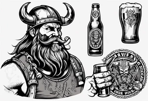 A Viking drinking a beer and holding a wrench tattoo idea