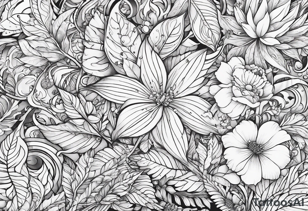Leaves and flowers skinny piece tattoo idea