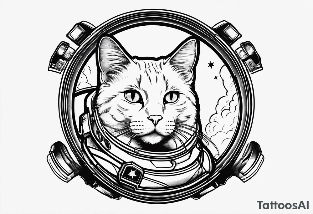 a cat in space line art tattoo idea