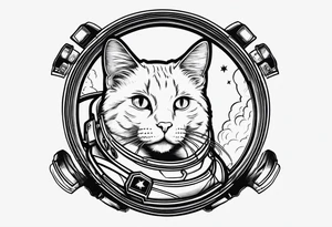 a cat in space line art tattoo idea