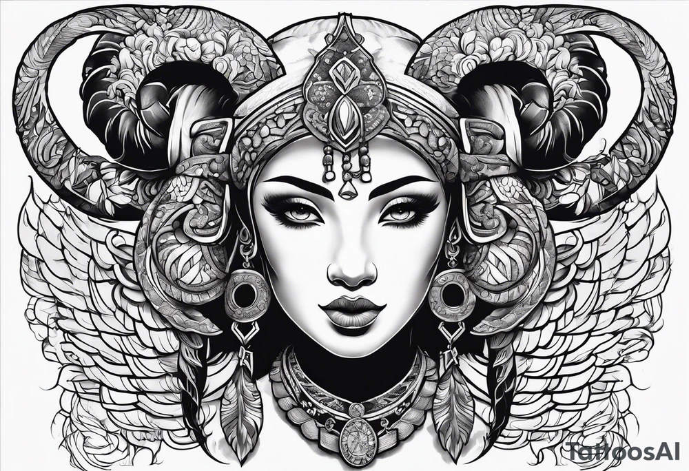 warrior ,
 ram's horns, angel's wings tattoo idea