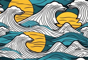 ocean waves with sun tattoo vintage traditional simple and bold colors tattoo idea