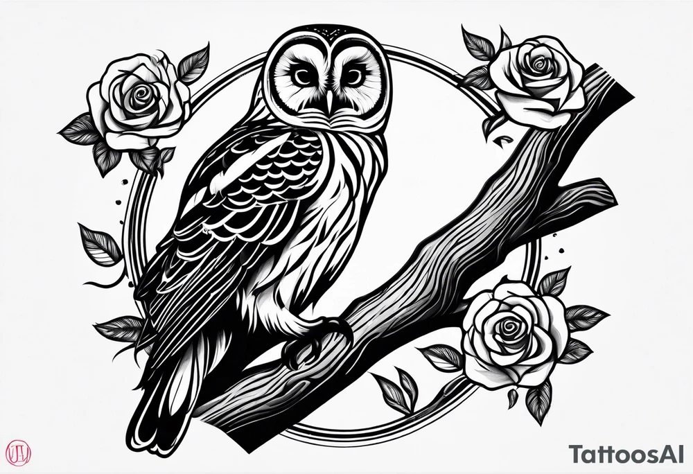 Barred owl, rose, paw print tattoo idea