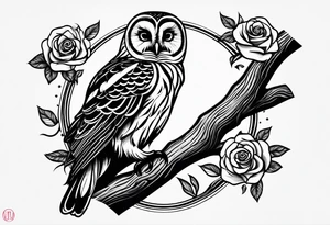 Barred owl, rose, paw print tattoo idea