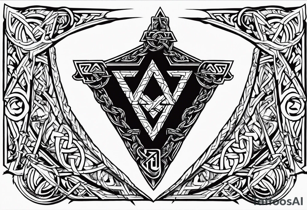 Valhalla sword shield axe barbed wire chains valknut fire tattoo idea Valhalla sword shield axe barbed wire chains valknut fire tattoo idea