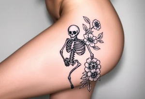 Pretty Nurse skeleton with peonies and honey combs tattoo idea