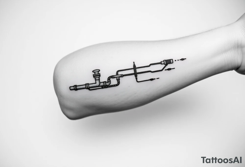 long System of pipes that transitions and transforms into veins of forearm tattoo idea