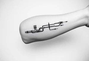long System of pipes that transitions and transforms into veins of forearm tattoo idea