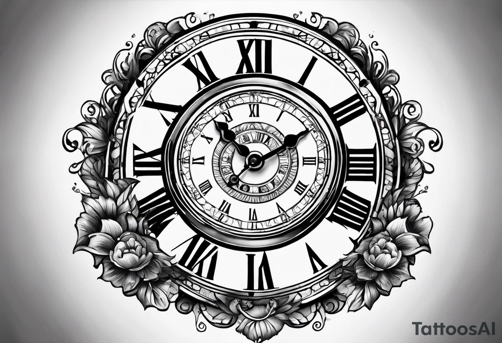 hand holding a clock that says God’s Timing tattoo idea