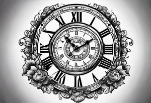 hand holding a clock that says God’s Timing tattoo idea