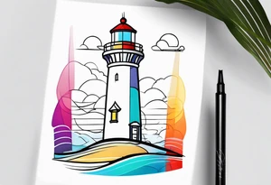lighthouse fine line colorful tattoo idea