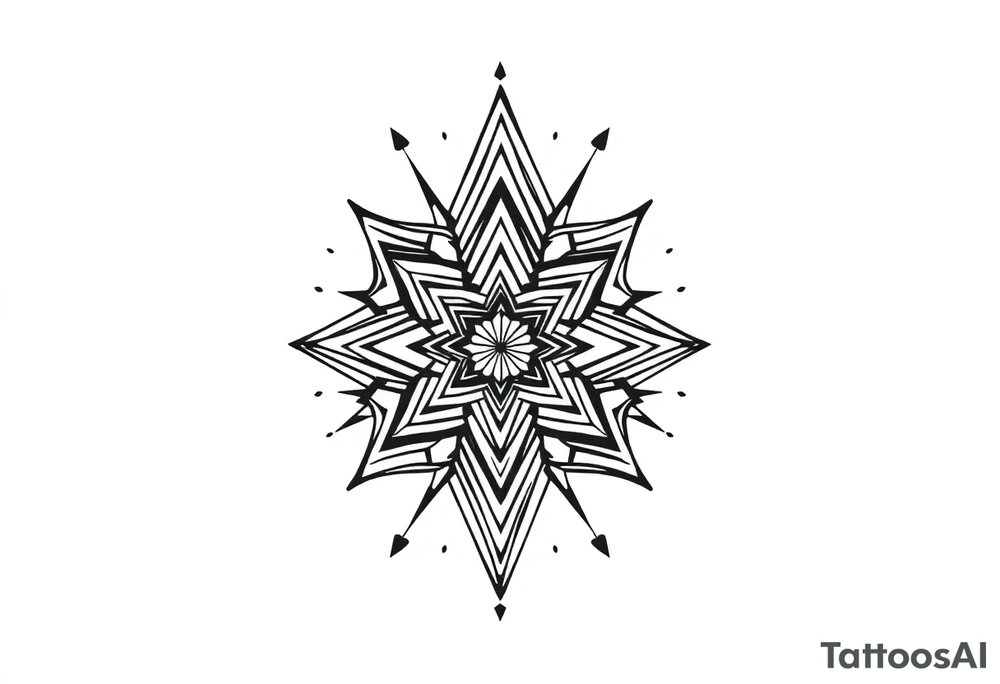 Trippy and psychedelic geometric patterns that merge in to one tattoo idea