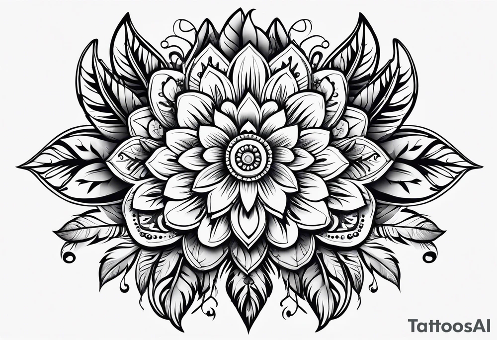 western pattern with feathers and flowers tattoo idea