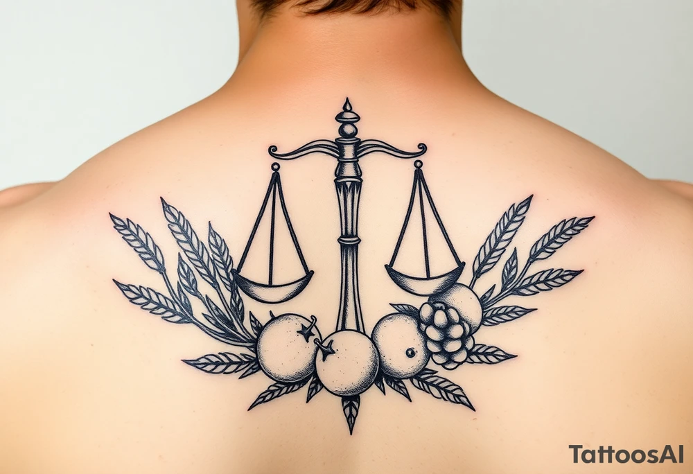 zodiac Libra with wheat and autumn fruits tattoo idea