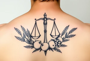 zodiac Libra with wheat and autumn fruits tattoo idea