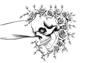 gothic skull intertwined with climbing roses and thorny vines tattoo idea