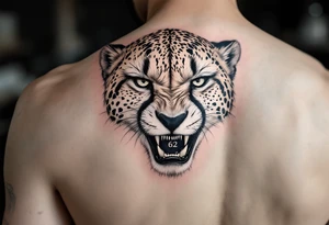angry cheetah with the number 62 tattoo idea