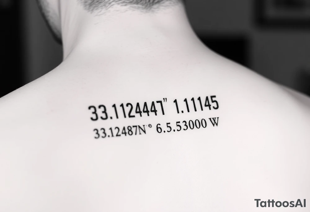 Morse code for sis along with the coordinates 33.12487° N, 85.58014° W tattoo idea