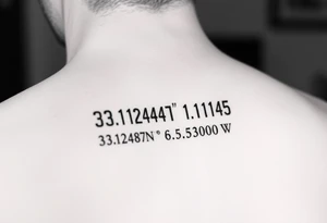 Morse code for sis along with the coordinates 33.12487° N, 85.58014° W tattoo idea