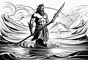 posseidon with his trident in the water tattoo idea