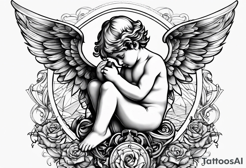 Cherub looking down tattoo idea