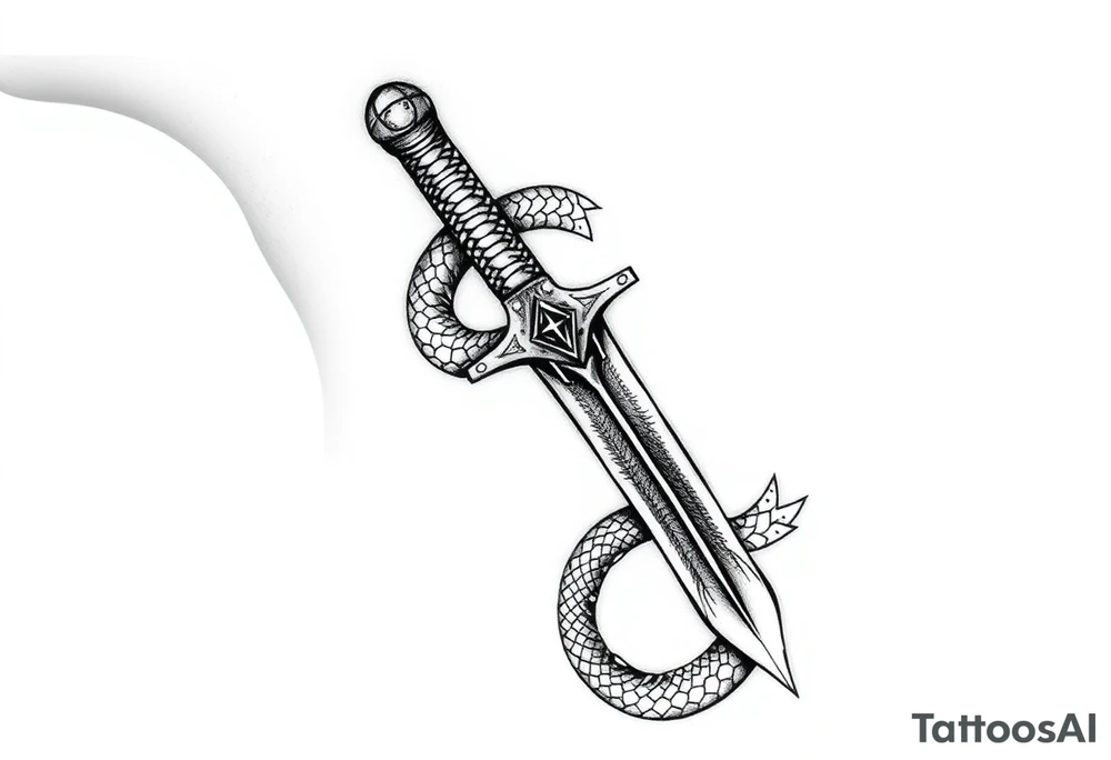 mystical snake coiled around an ancient dagger with jeweled hilt tattoo idea