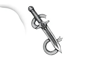 mystical snake coiled around an ancient dagger with jeweled hilt tattoo idea