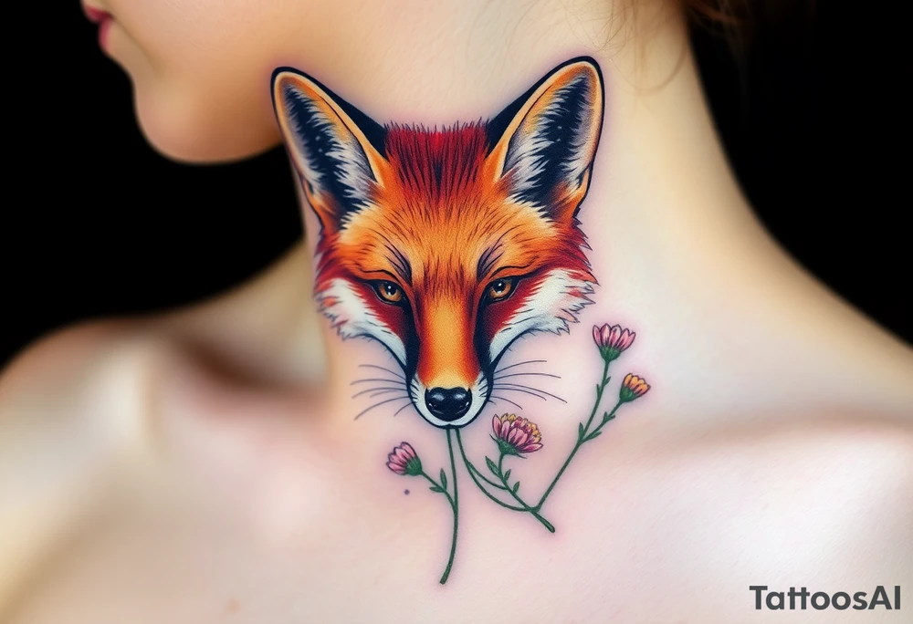 adult fox with jewelry smelling wild flowers tattoo idea