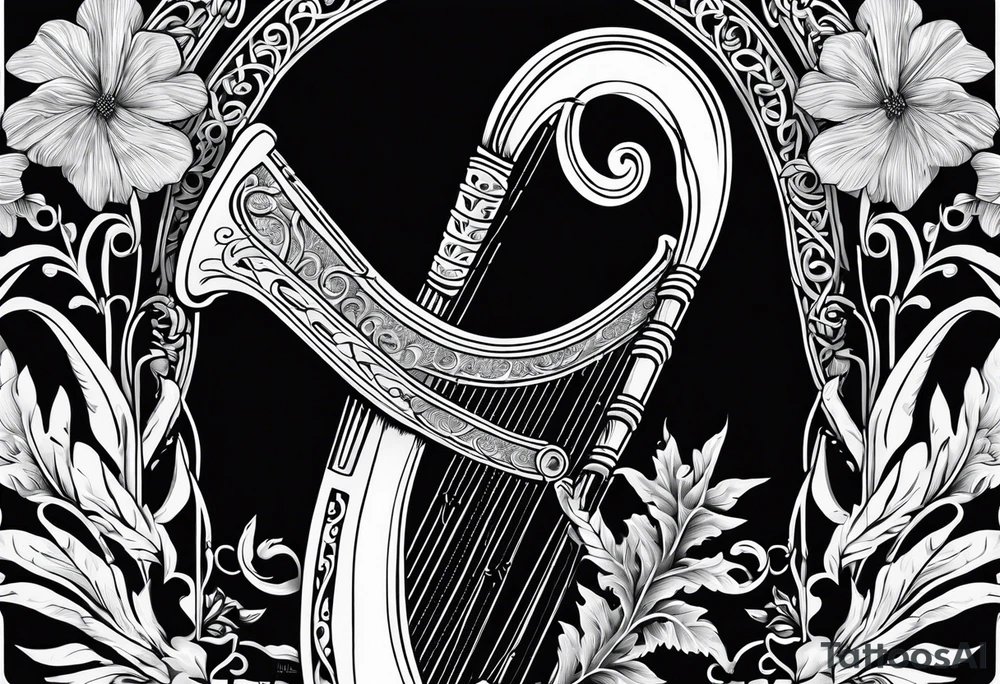 Irish harp with the New Zealand Silver Fern tattoo idea