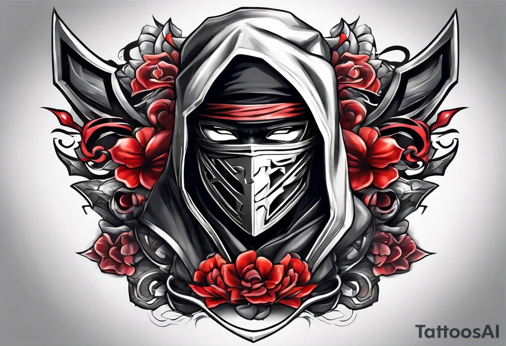 the letters A R in the middle of a ninja headband tattoo idea