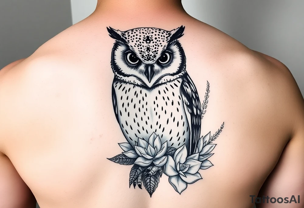 Barn Owl with Succulents tattoo idea